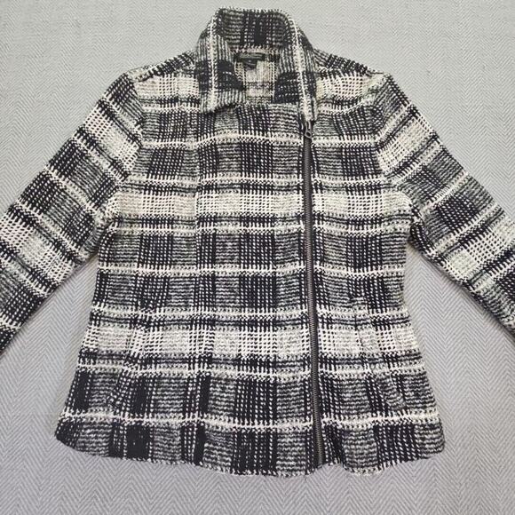 Lucky Brand Black Plaid Moto Knit Sweater Women's Size Medium Jacket Harper Y2K - Picture 4 of 16